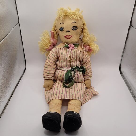 Antique Cloth Rag Doll Primitive Folk Art Style Hand Painted Vintage 16" - Picture 1 of 6